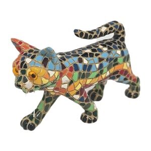 Barcino Multicolored Mosaic Cement Cat Handsculpted Vintage PB193